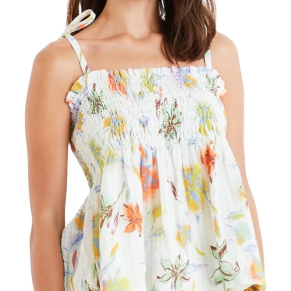 Tanya Taylor NWT Lei Top Medium Multi Flowers on Off White Floral Texture Floral